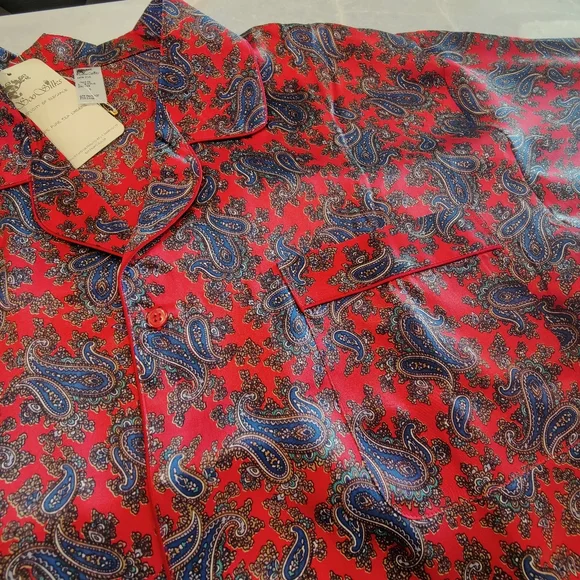 NWT 100% Silk Pajama Set- Long Sleeves + Pants | Vintage Asian Print PJ - Picture 3 of 8